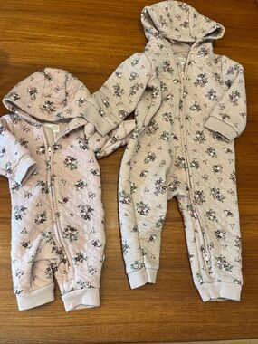Floral Quilted Hooded Baby Romper - Blush Pink